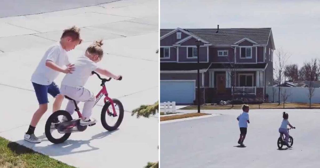 8-year-old Brother Teaches Younger Sister To Ride A Bike