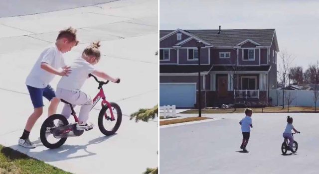 8-year-old Brother Teaches Younger Sister To Ride A Bike