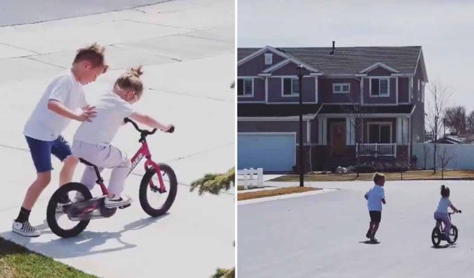 8-year-old Brother Teaches Younger Sister To Ride A Bike