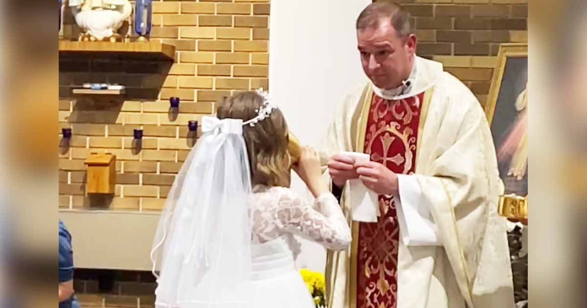 Little Girl Chugs Wine At Her First Holy Communion Leaving The Congregation In Tears