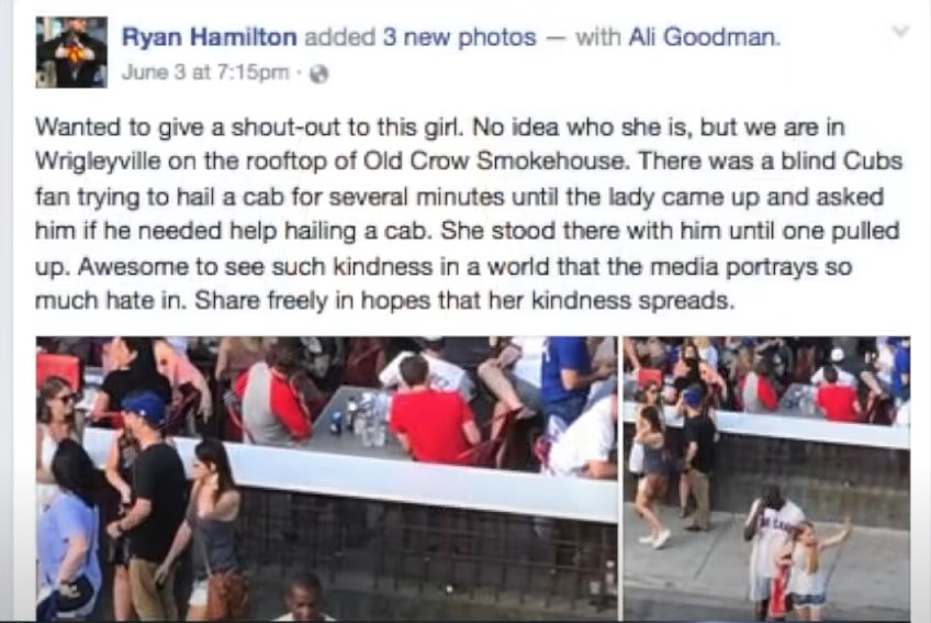A young woman’s kind gesture to a blind man warms hearts after bystanders ignored him