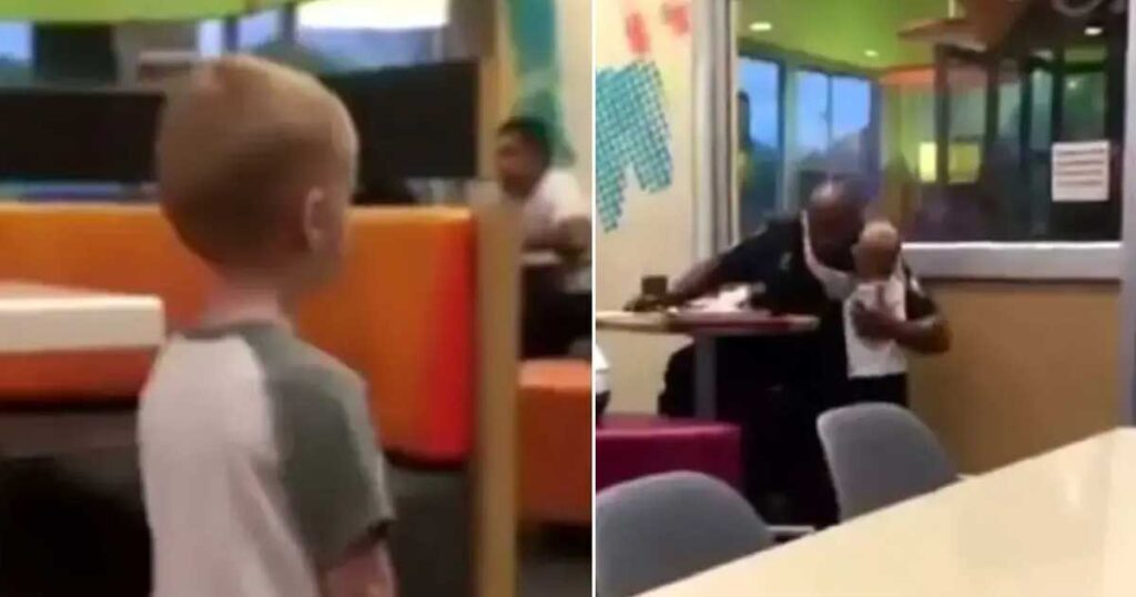 Shy 3-year-old runs to police and gives him a heartwarming hug