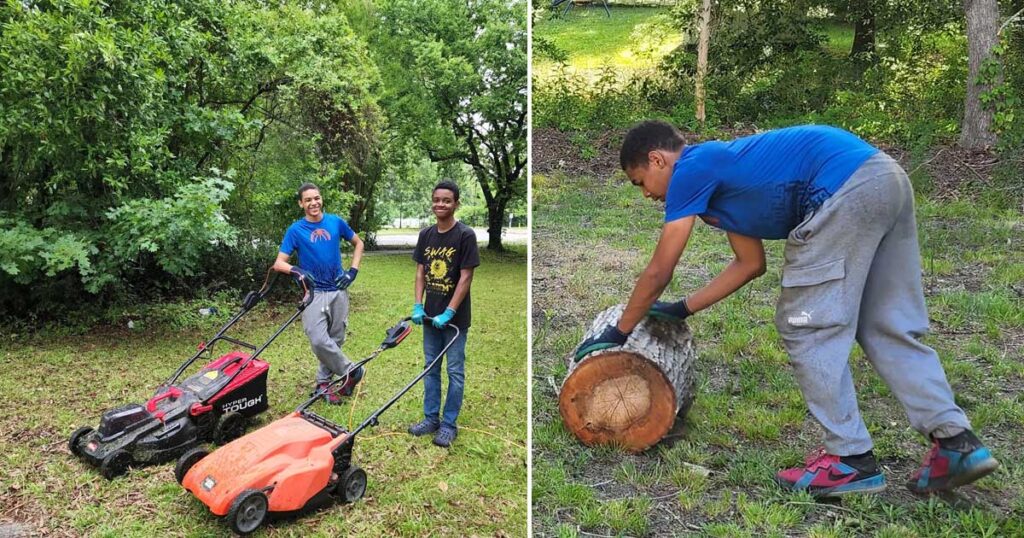 Teenage boy starts lawn care business to assist his stepfather with the costs of his adoption