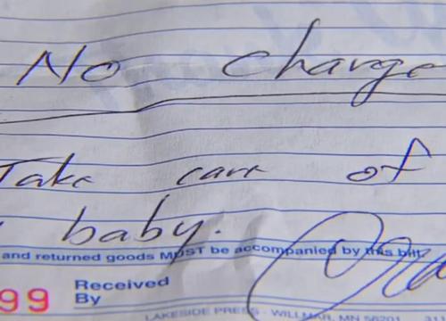 Repairman gets emergency call from new parents, then leaves note about their newborn on receipt