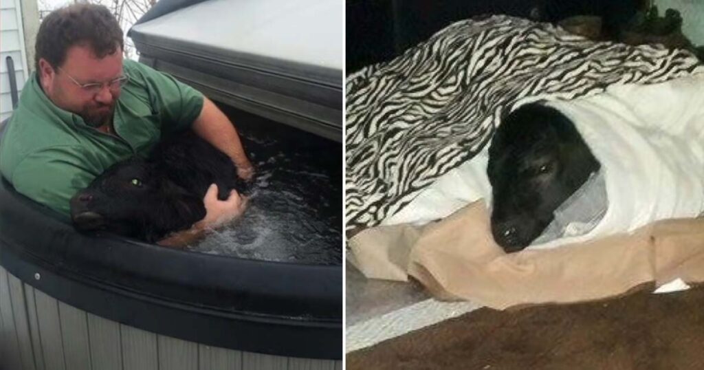 A farmer discovers a newborn calf frozen in the snow and saves his life with a hot tub