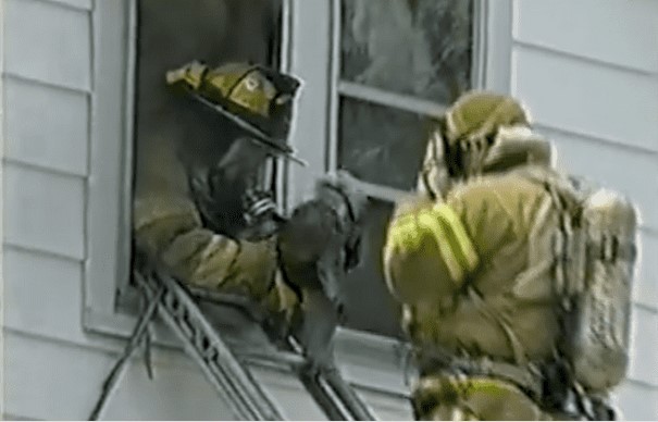 A firefighter saves baby's life by performing CPR while rapidly descending the ladder