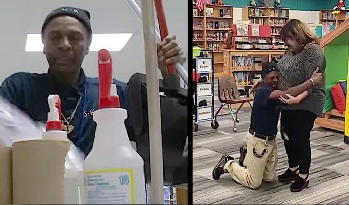 Janitor who walks miles to work drops to his knees after coworkers surprise him with $7,000 for new car