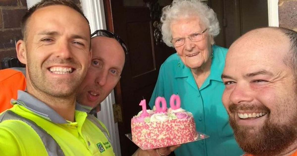 Garbage man surprises 100-year-old great grandma on her birthday with a heartwarming gesture