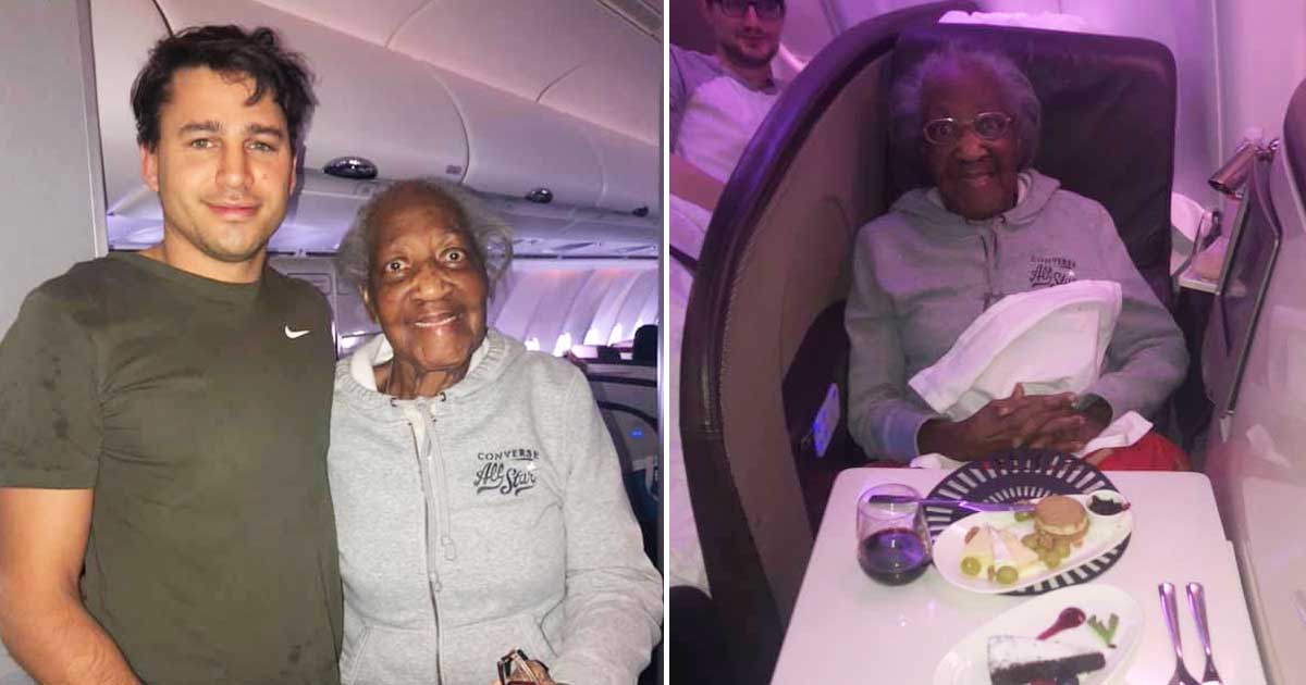 After hearing her story, young man gives his first-class seat to 88-years-old woman he just met at the airport