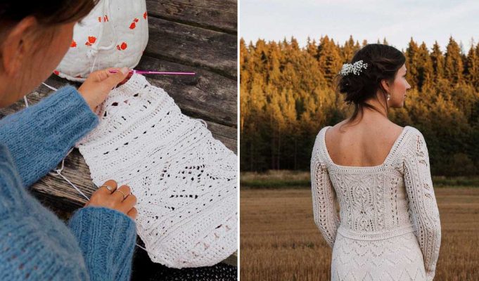 This bride patiently knitted her own wedding gown for 200 hours while spending only $290