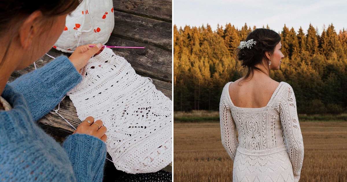 This bride patiently knitted her own wedding gown for 200 hours while spending only $290