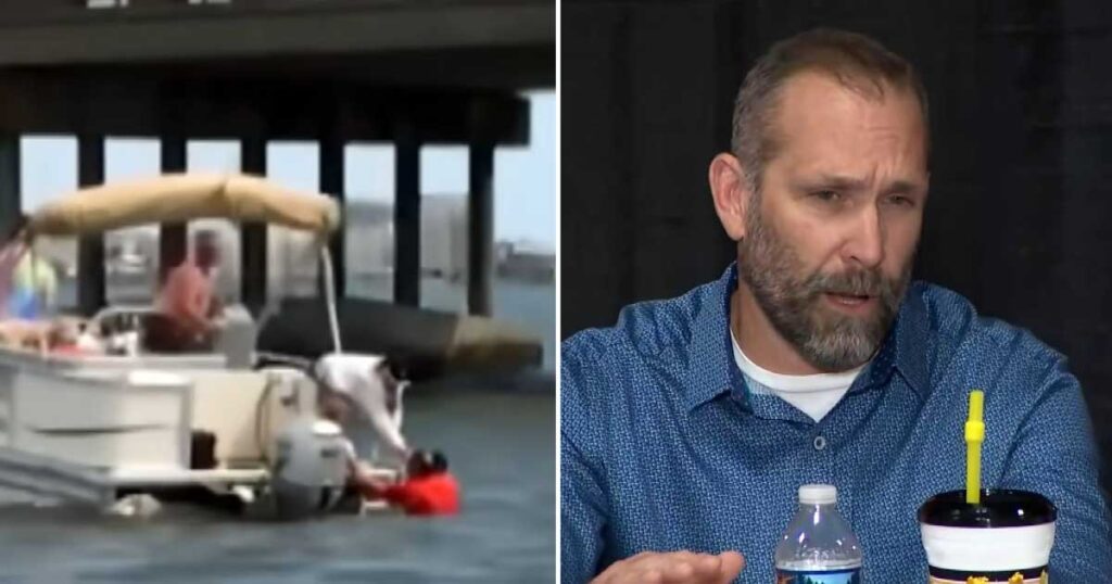A brave man jumped 25 feet off a bridge to save a toddler thrown from a car in a multi-vehicle crash!