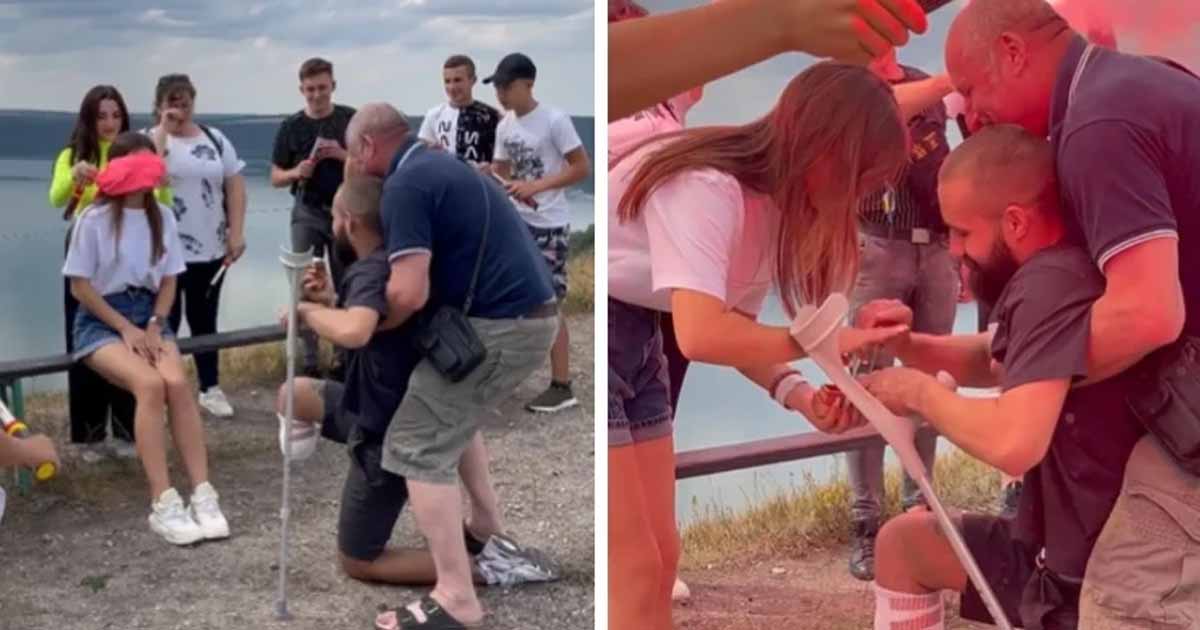 Soldier with amputated leg goes on one knee and proposes to girlfriend