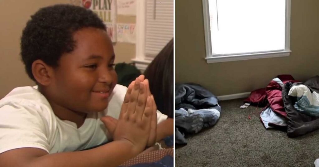 8-year-old boy finally gets his own bed and he is overcome with emotions after being homeless for years