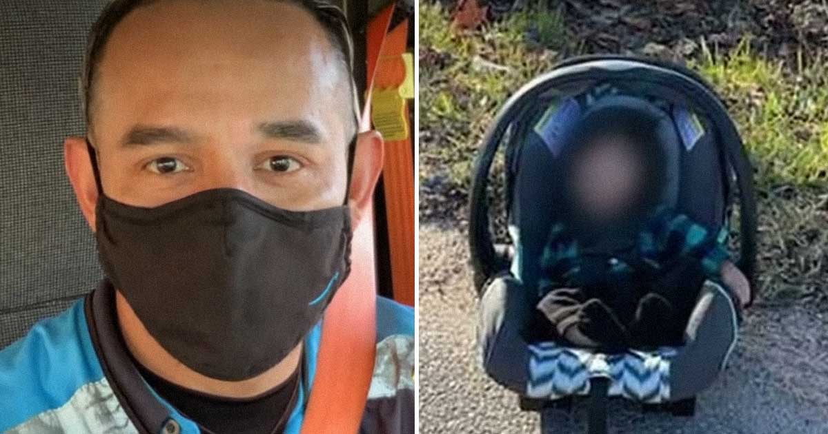 Amazon delivery driver slams his brakes after seeing a 5-month-old in a car seat on side of the road