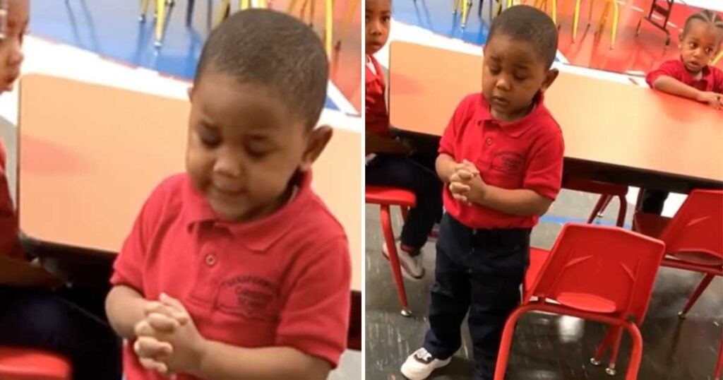 Everyone is surprised when a three-year-old boy leads his class in heartfelt prayer