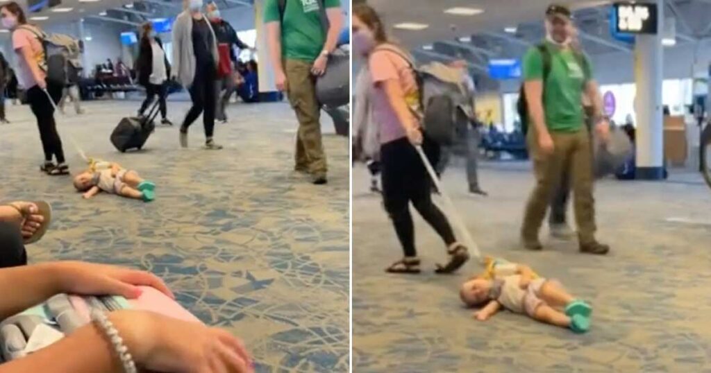 Mom chastised online for dragging her baby on a leash through an airport
