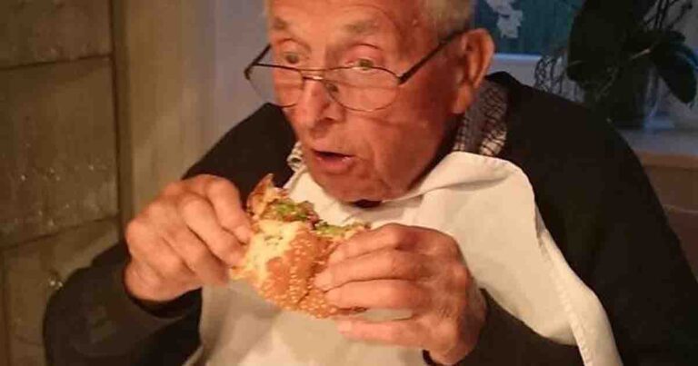Old man orders a single hamburger