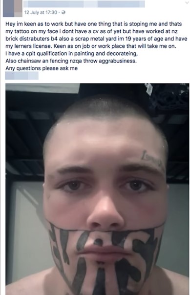 Unemployed Dad with noticeable face tattoo pleads for work on Facebook after months of unsuccessful job hunting