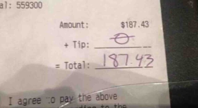 Waitress receives no tip on a $187 bill, captures attention with her response on Facebook