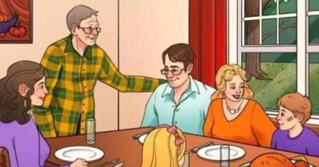Can you find the mistake in this family’s dinner photo?