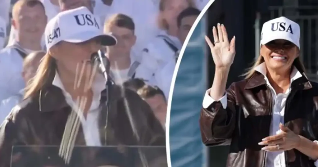 Melania Trump mocked online after awkward “Hooyah, Navy” greeting during rare public speech